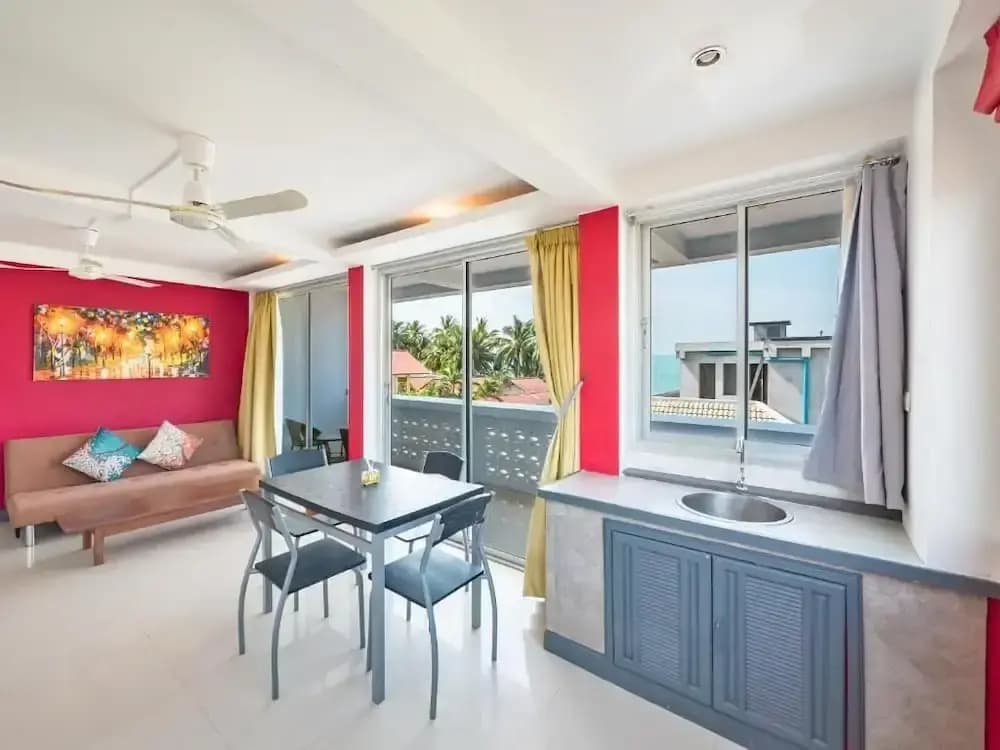 Double Apartment with balcony and with partial sea view full double bed