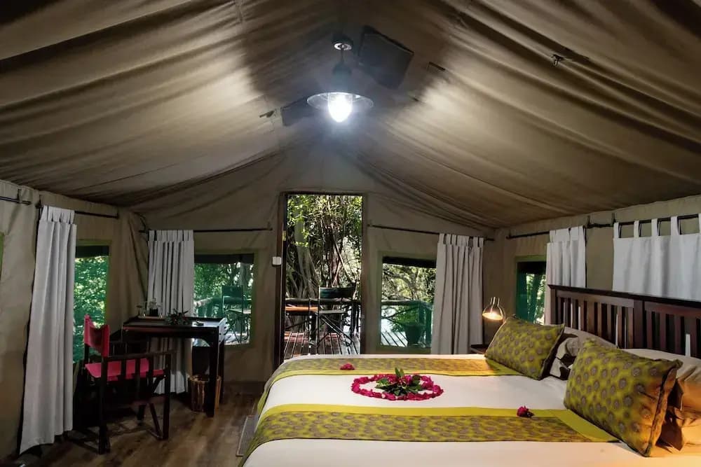 Tent with river view single bed